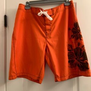 Men's Orange Floral Boardshorts Swim Trunks